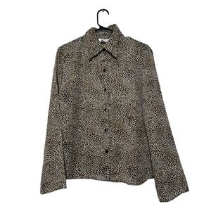 ABYER Leopard Print Vintage Button Up Sheer Shirt Womens XL Long Sleeve Collared